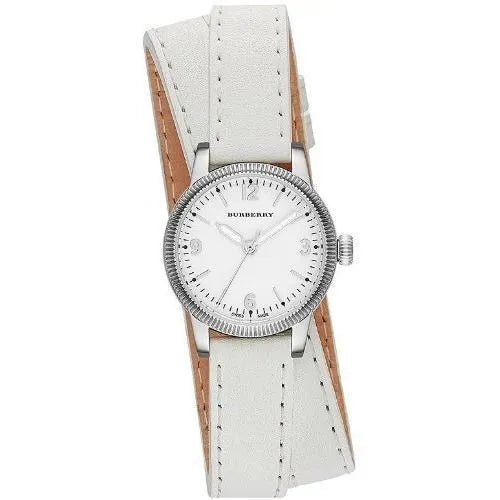 Burberry BU7846 white dial watch with white leather wrap strap