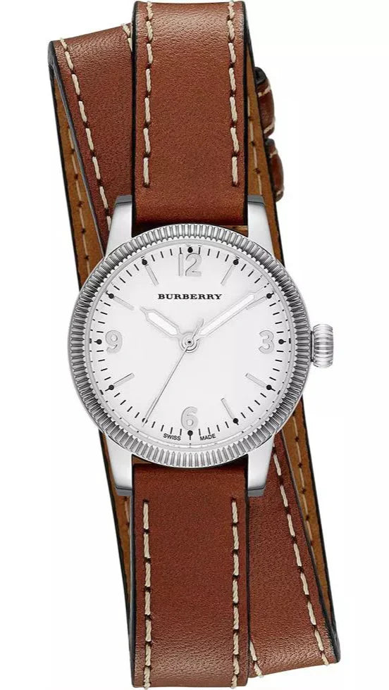 Burberry BU7848 women's watch with white dial and brown leather strap