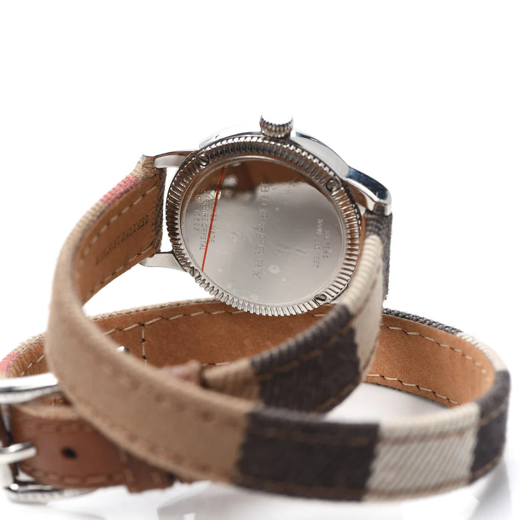 Burberry The City BU7849 caseback showing transparent case back and engraved details