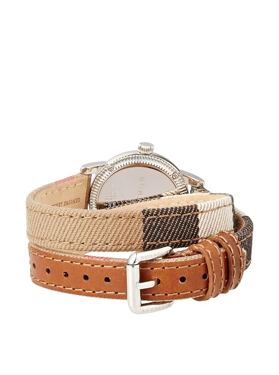 Burberry check canvas strap with leather trim and buckle detail on BU7849