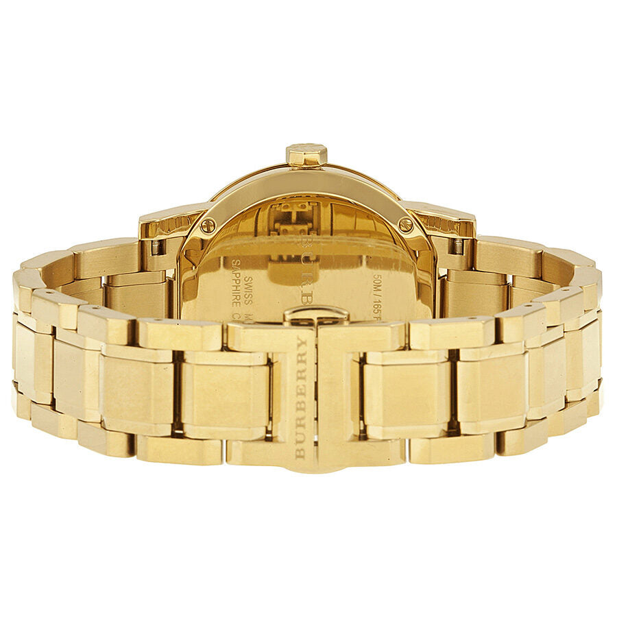 Burberry BU9103 caseback showing gold-tone solid link bracelet