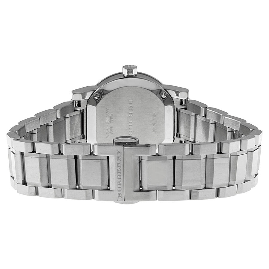 Burberry BU9200 watch caseback displaying stainless steel bracelet and rear view