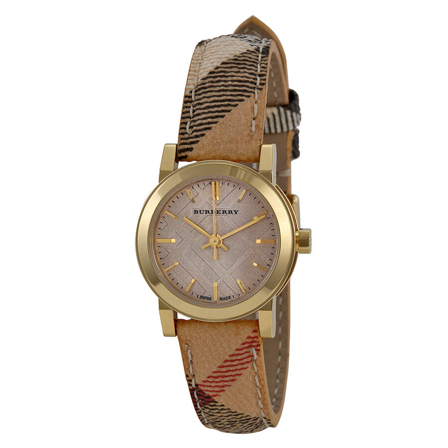 Burberry champagne dial ladies watch with gold-tone case and Haymarket check fabric strap