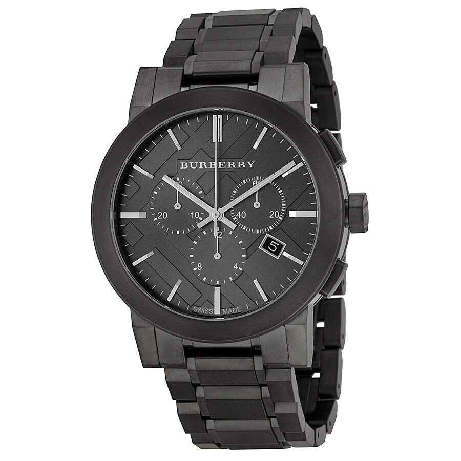 Burberry BU9354 chronograph watch with dark grey dial and black ion-plated steel bracelet