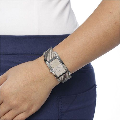 Burberry BU9404 women's watch worn on wrist with Nova Check strap