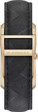 Side view of Burberry BU9409 watch showing gold case and black leather strap