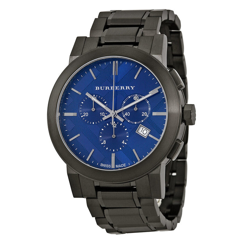 Burberry Chronograph Blue Dial Dark Grey Ion-plated Men's Watch BU9365 - The Watches Men & CO