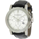 Burberry Chronograph Silver Dial Black Leather Strap Men’s Watch BU9355 - Watch