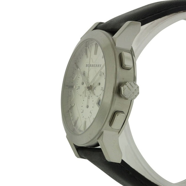 Burberry Chronograph Silver Dial Black Leather Strap Men’s Watch BU9355 - Watch