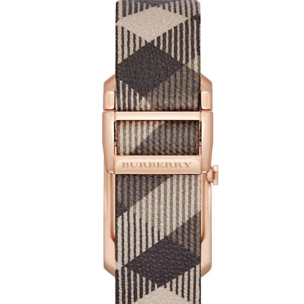 Burberry City Square watch with checkered fabric strap detail in beige and charcoal