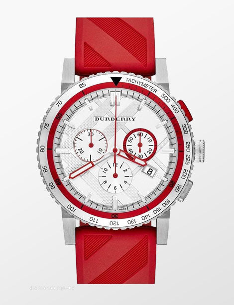 Burberry City Sport Chronograph White Dial Red Rubber Strap Watch For Men - BU9809 BU9809 - Image 1