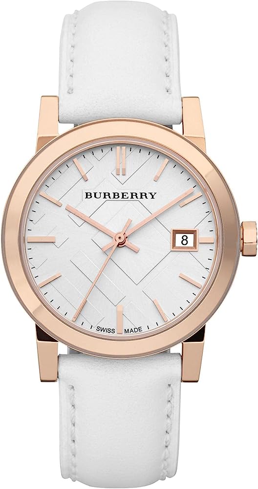 Burberry Rose Gold Case White Leather Strap Women’s Watch BU9108 - Watch