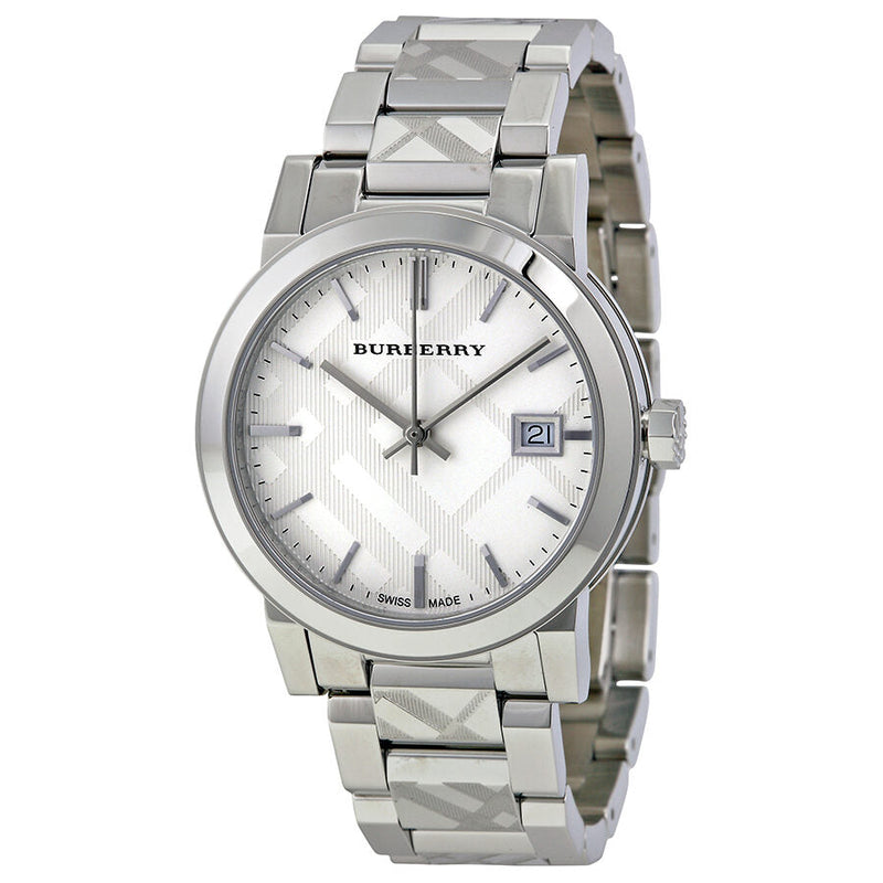 Burberry Silver Check Stamped Dial Stainlkess Steel Ladies Watch BU9144 - The Watches Men & CO