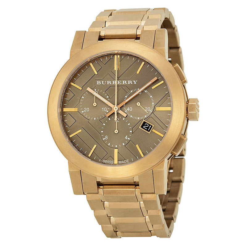Burberry Taupe Chronograph Dial Rose Gold Plated Steel Men's Watch BU9353 - The Watches Men & CO