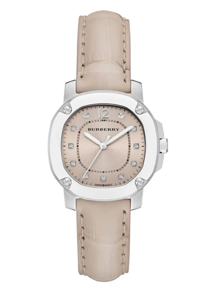 Burberry The Britain Diamonds watch with pink dial and pink leather strap