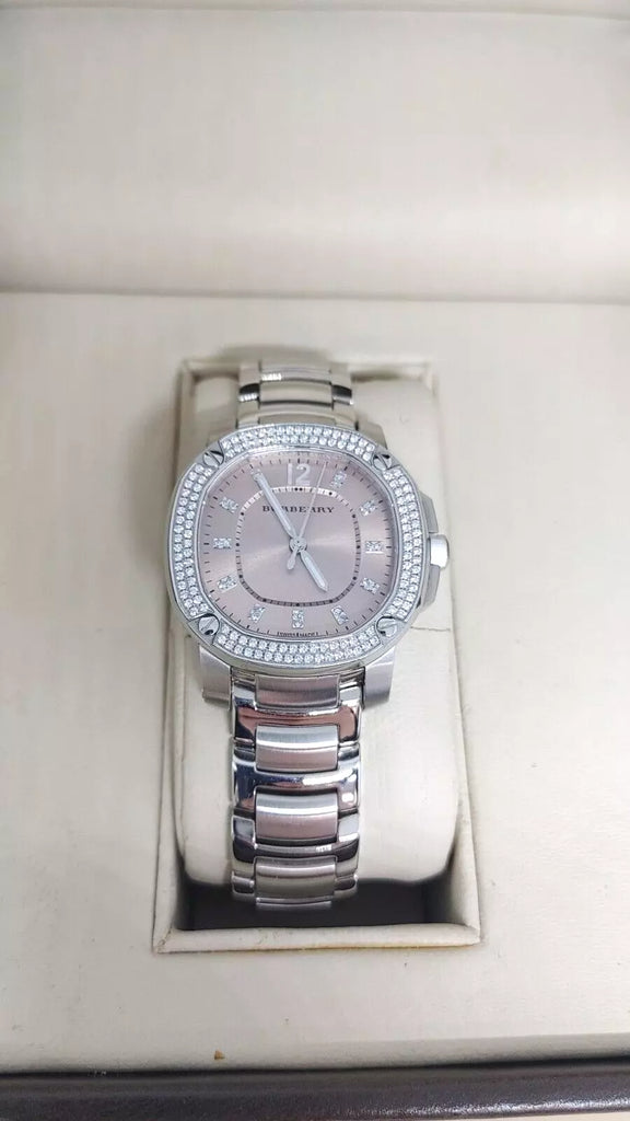 Burberry The Britain Diamonds women's watch displayed in box packaging