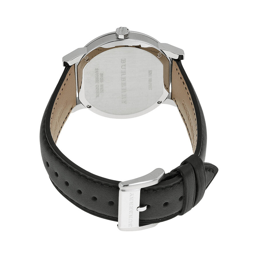 Burberry The City watch caseback showing stainless steel and engraved text