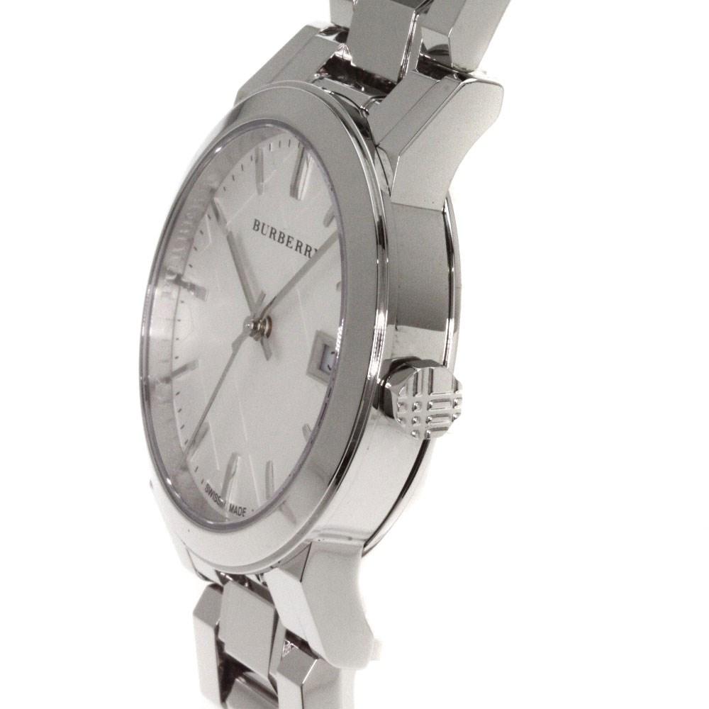 Side view of Burberry The City women's watch showing case profile and bracelet