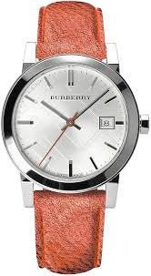 Burberry The City women's watch with white dial and burnt orange leather strap