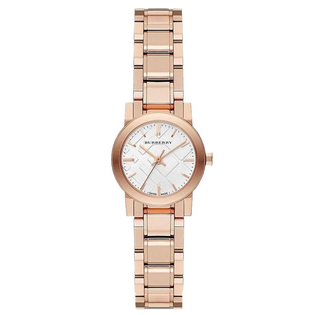 Burberry The City Petite 26mm rose gold women's watch with white dial and rose gold bracelet