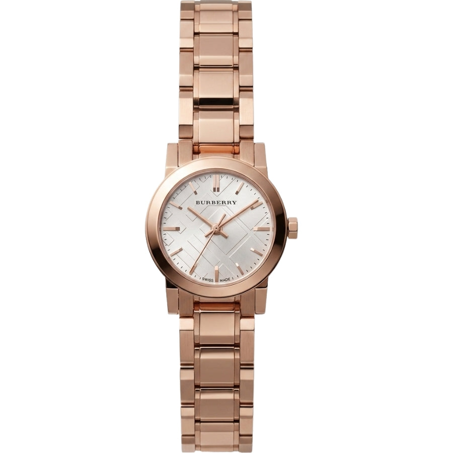 Burberry The City Petite rose gold watch with white dial and rose gold stainless steel bracelet