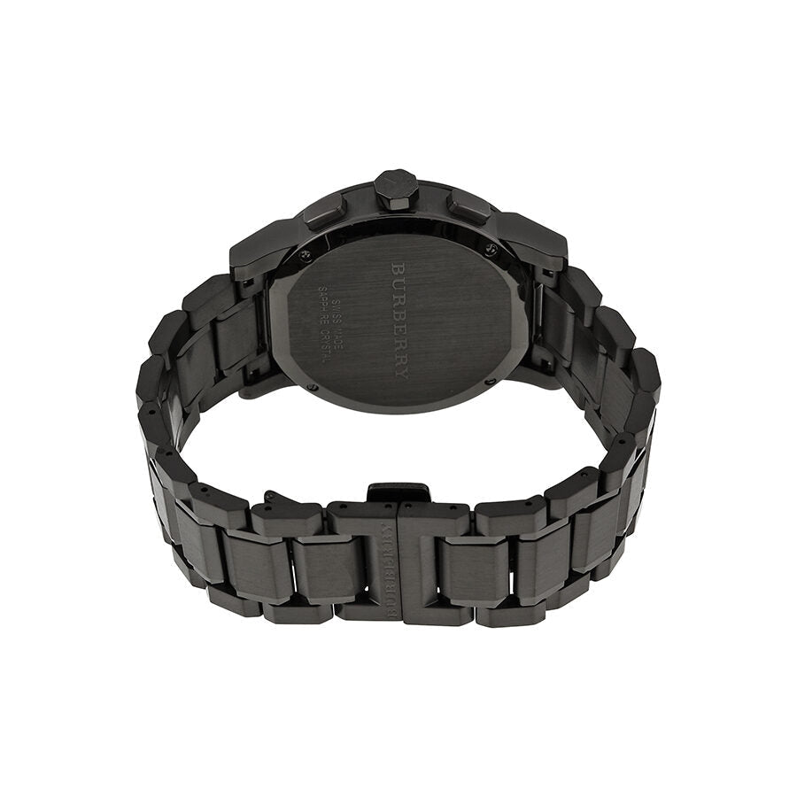 Burberry The City dark grey ion-plated caseback with engraved branding
