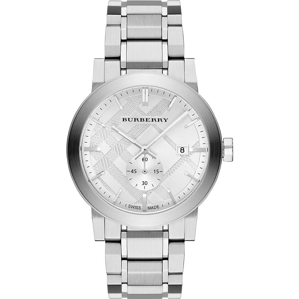 Burberry The City silver dial stainless steel men's watch with date window and bracelet