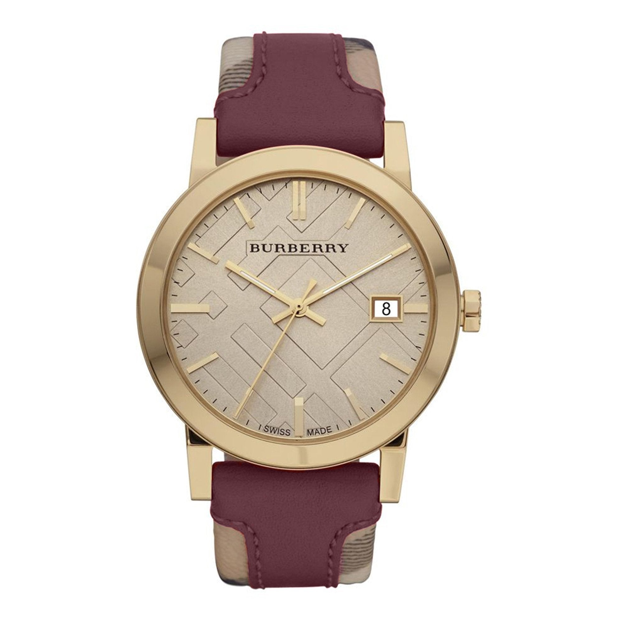 Burberry The City Check Maroon Leather Women’s Watch BU9017 - Watch