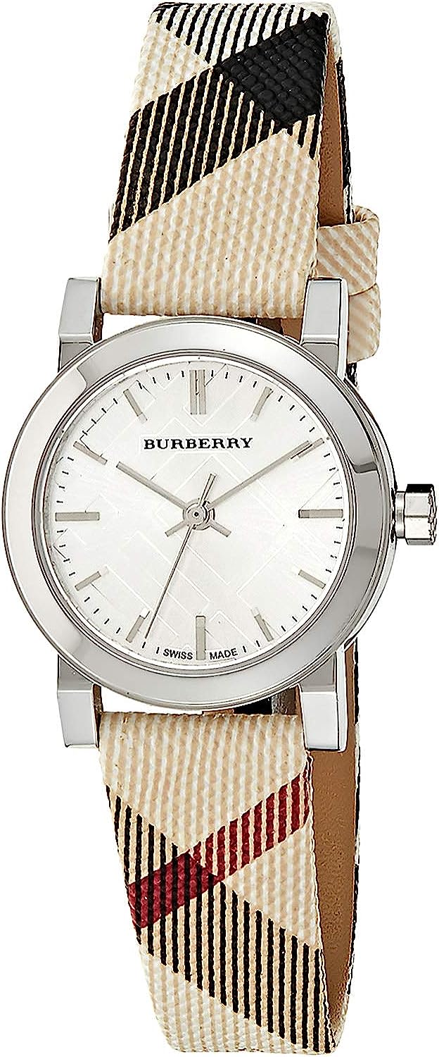 Silver case white dial women's watch with Nova Check black cream and red patterned leather strap