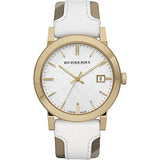 Burberry BU9015 Women's Swiss Heymarket Check Fabric and White Leather Band White Dial Women's Watch  BU9015 - The Watches Men & CO