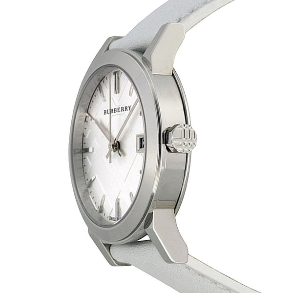 Burberry White Impressed Check Dial White Leather Strap Ladies Watch BU9128 - Watch