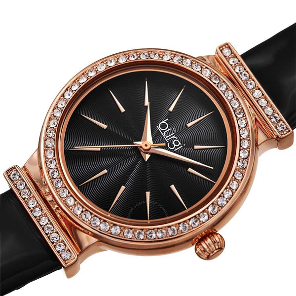 Burgi Black Dial Black Leather Ladies Watch BUR230BK - The Watches Men & Co #2