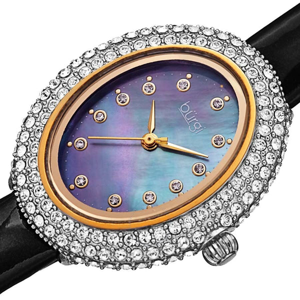 Burgi Crystal Black Dial Black Leather Ladies Watch BUR234BK - The Watches Men & Co #2