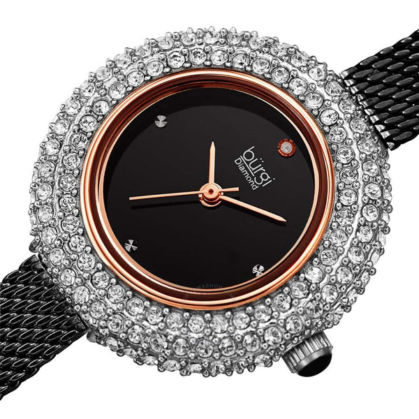 Burgi Diamond Black Dial Ladies Watch BUR236BKR - The Watches Men & Co #2