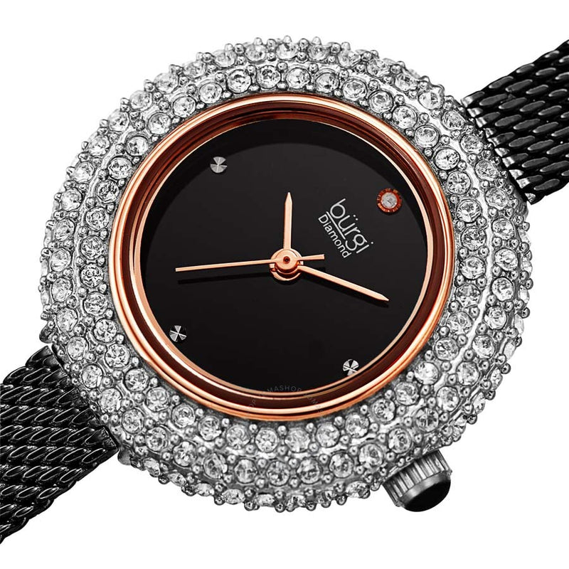 Burgi Diamond Black Dial Ladies Watch BUR236BKR - The Watches Men & Co #2