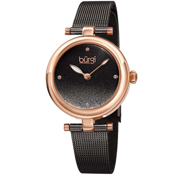 Burgi Black Dial Black-plated Mesh Ladies Watch BUR231GN - The Watches Men & Co