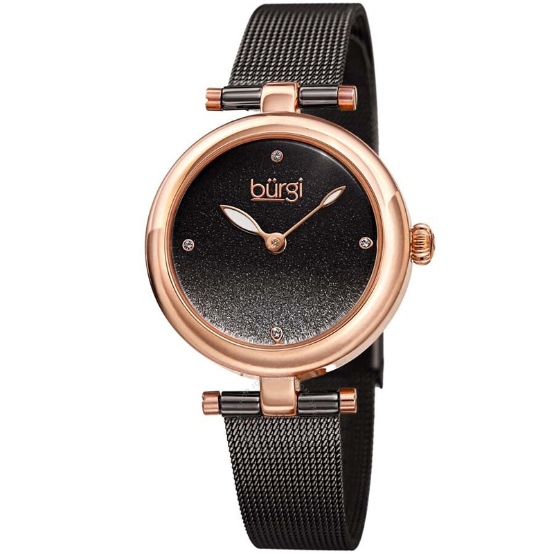 Burgi Black Dial Black-plated Mesh Ladies Watch BUR231GN - The Watches Men & Co