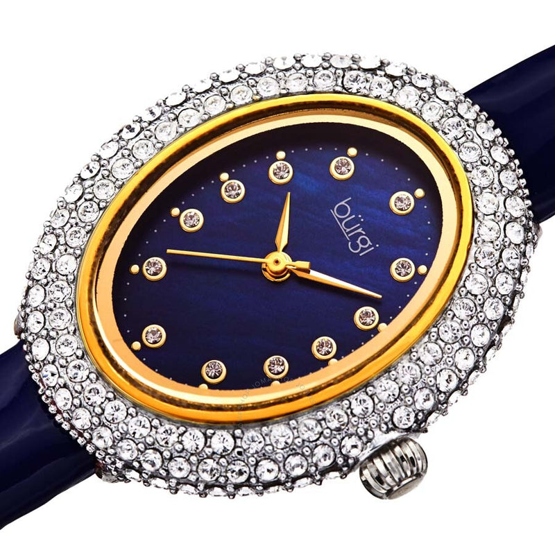 Burgi Crystal Blue Dial Blue leather Ladies Watch BUR234BU - The Watches Men & Co #2