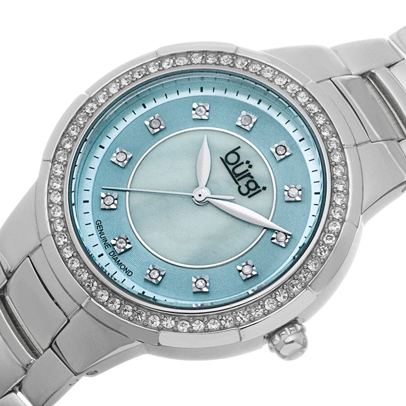 Burgi Blue Mother of Pearl Diamond Dial Ladies Watch BUR093BU - The Watches Men & Co #2