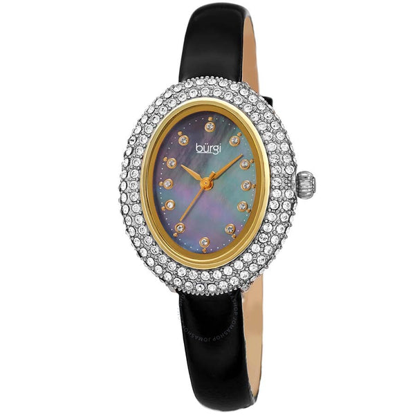 Burgi Crystal Black Dial Black Leather Ladies Watch BUR234BK - The Watches Men & Co