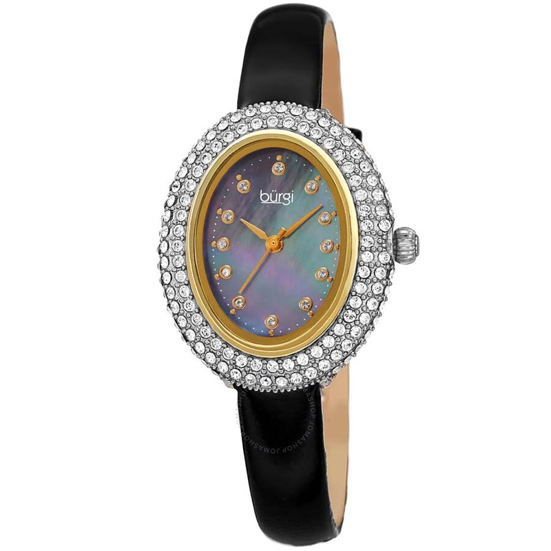 Burgi Crystal Black Dial Black Leather Ladies Watch BUR234BK - The Watches Men & Co