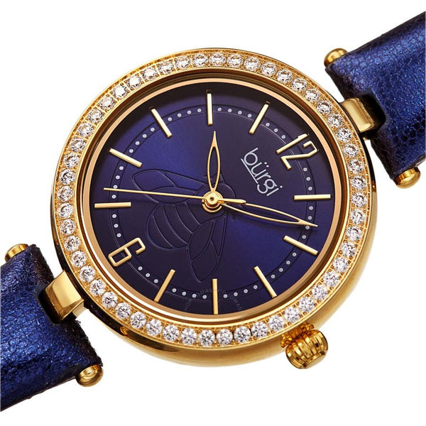 Burgi Crystal Blue Dial Ladies Watch BUR235BU - The Watches Men & Co #2