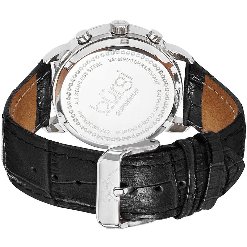 Burgi Crystal Chronograph Black Leather Mother of Pearl Dial Ladies Watch BUR089BK - The Watches Men & Co #3