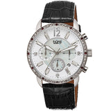 Burgi Crystal Chronograph Black Leather Mother of Pearl Dial Ladies Watch BUR089BK - The Watches Men & Co