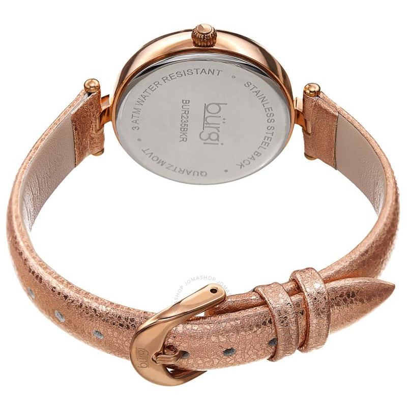 Burgi Crystal Silver Dial Gold Leather Ladies Watch BUR235RG - The Watches Men & Co #4