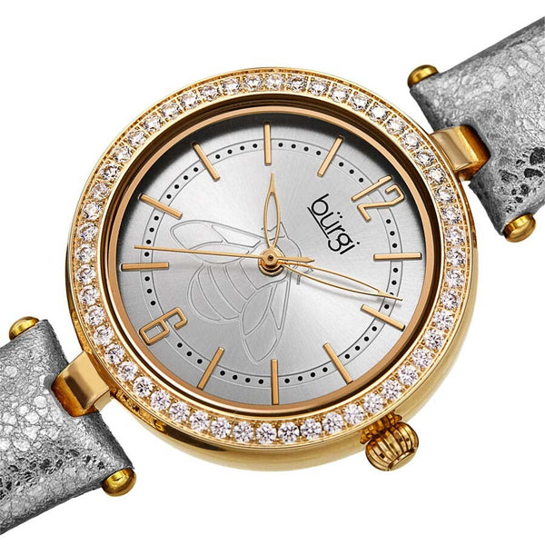 Burgi Crystal Silver Dial Silver Leather Ladies Watch BUR235YG - The Watches Men & Co #2