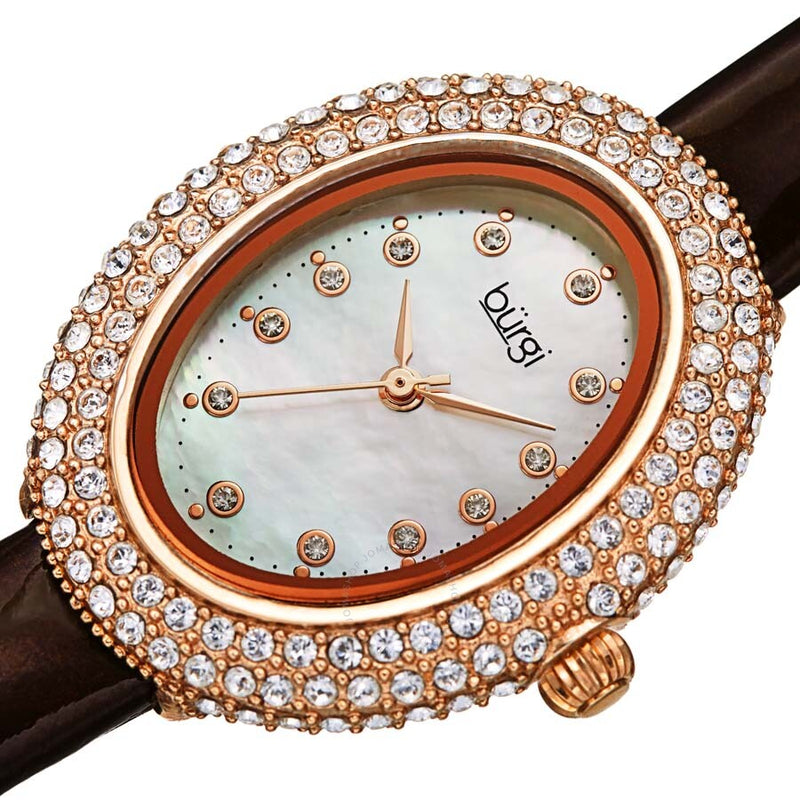 Burgi Crystal White Dial Brown Leather Ladies Watch BUR234BR - The Watches Men & Co #2