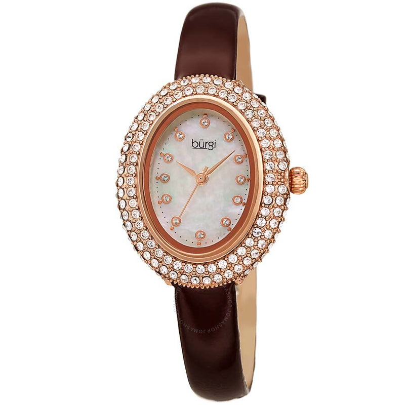 Burgi Crystal White Dial Brown Leather Ladies Watch BUR234BR - The Watches Men & Co