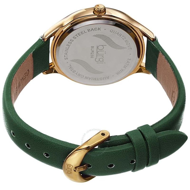 Burgi Crystal White Dial Green Leather Ladies Watch BUR239GN - The Watches Men & Co #4