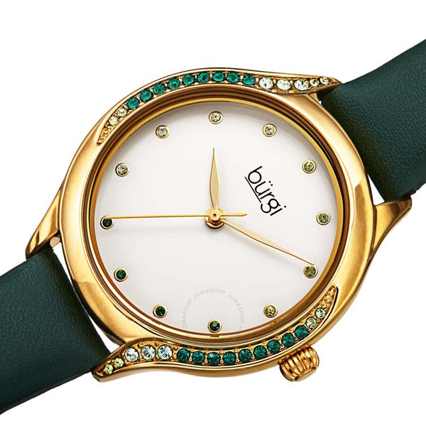Burgi Crystal White Dial Green Leather Ladies Watch BUR239GN - The Watches Men & Co #2
